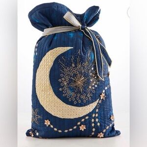 $98! FP One Perfect Present Gift Sack Blue Crescent Embroidered NWOT